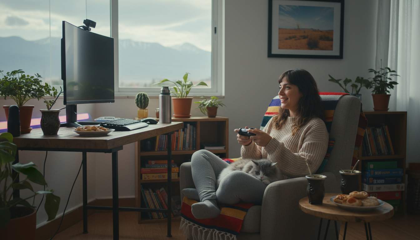 Mujer chilena disfrutando de juegos en línea