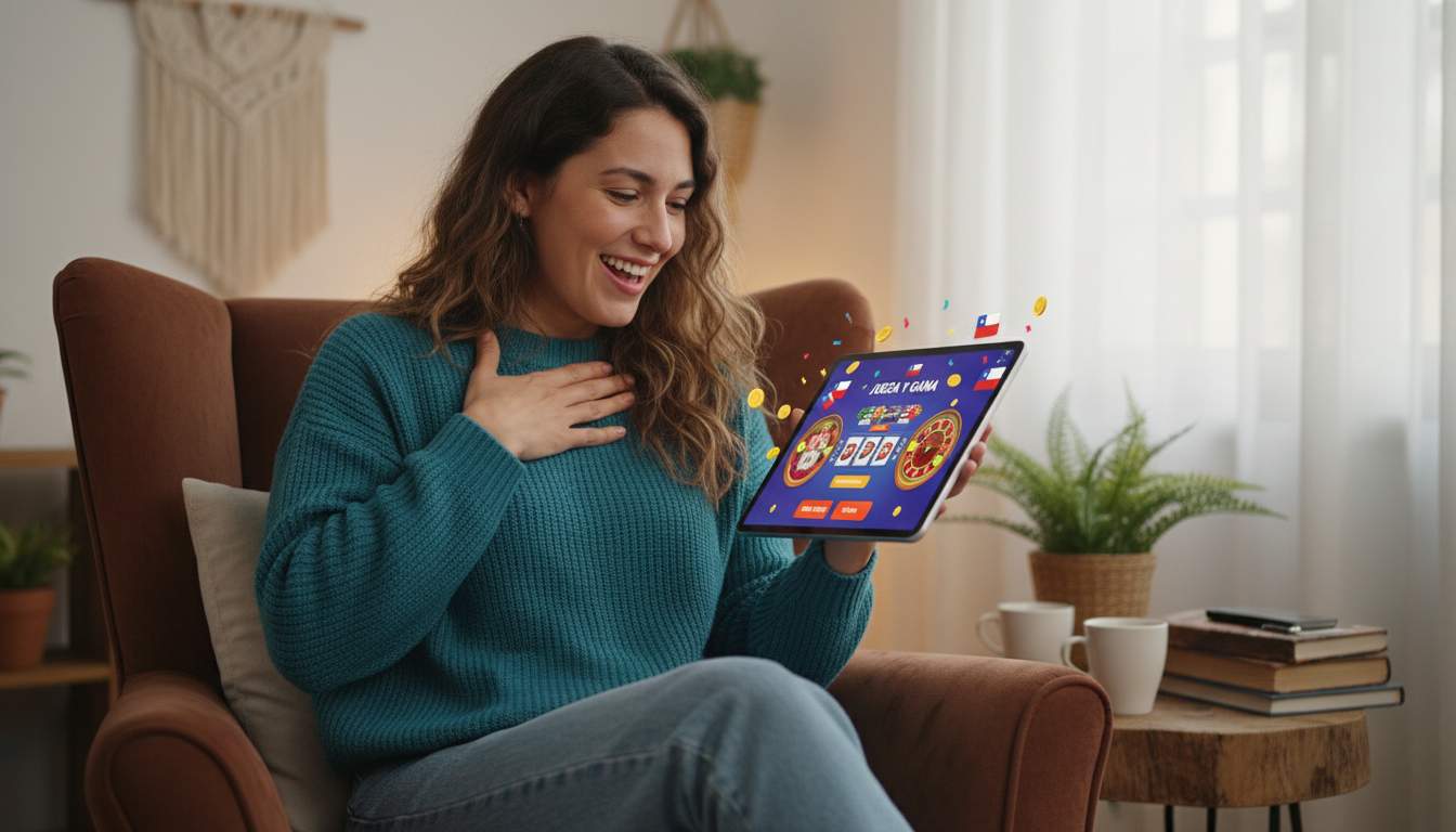 Mujer chilena disfrutando de un juego de casino