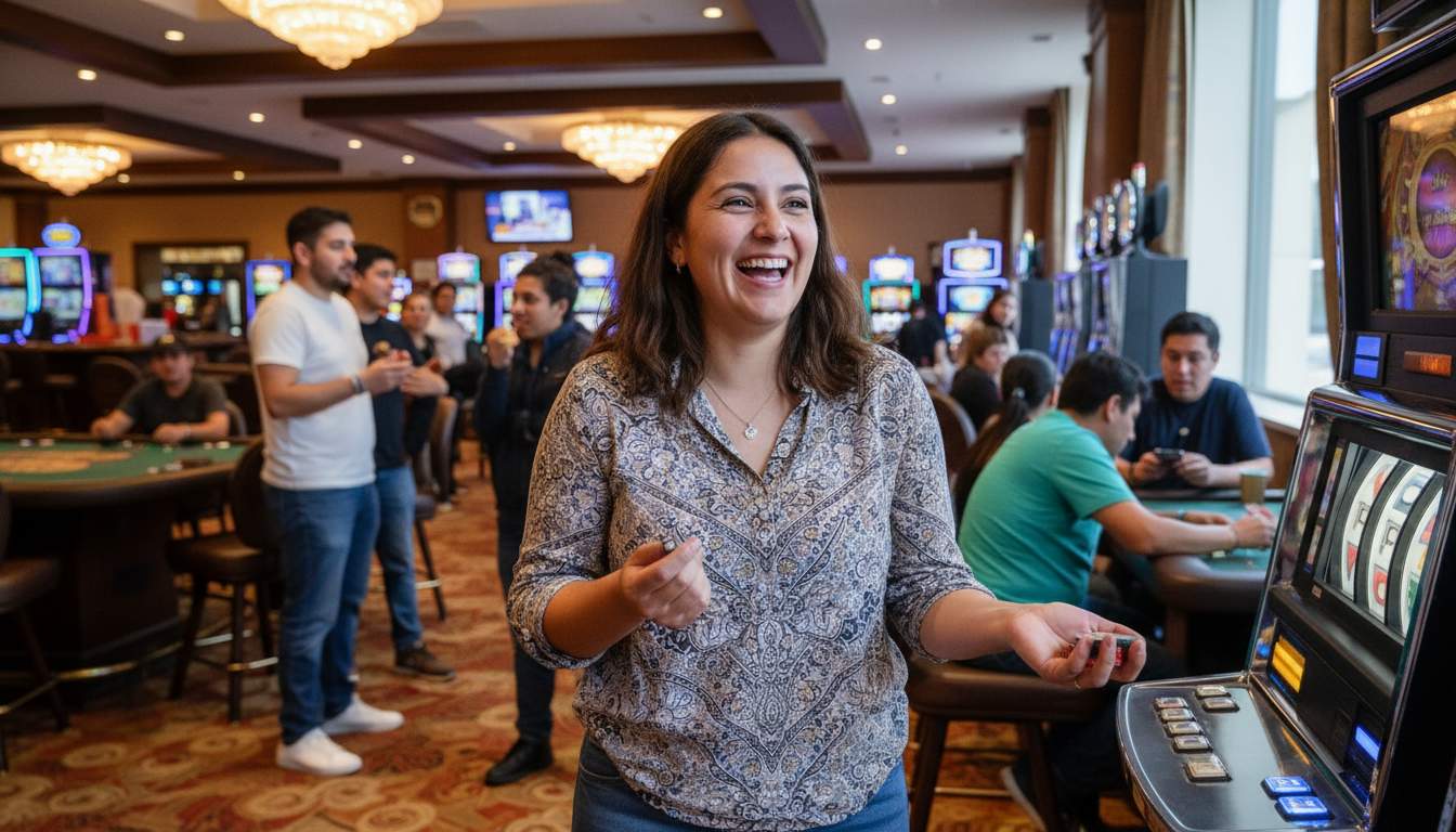 Mujer chilena disfrutando en un casino