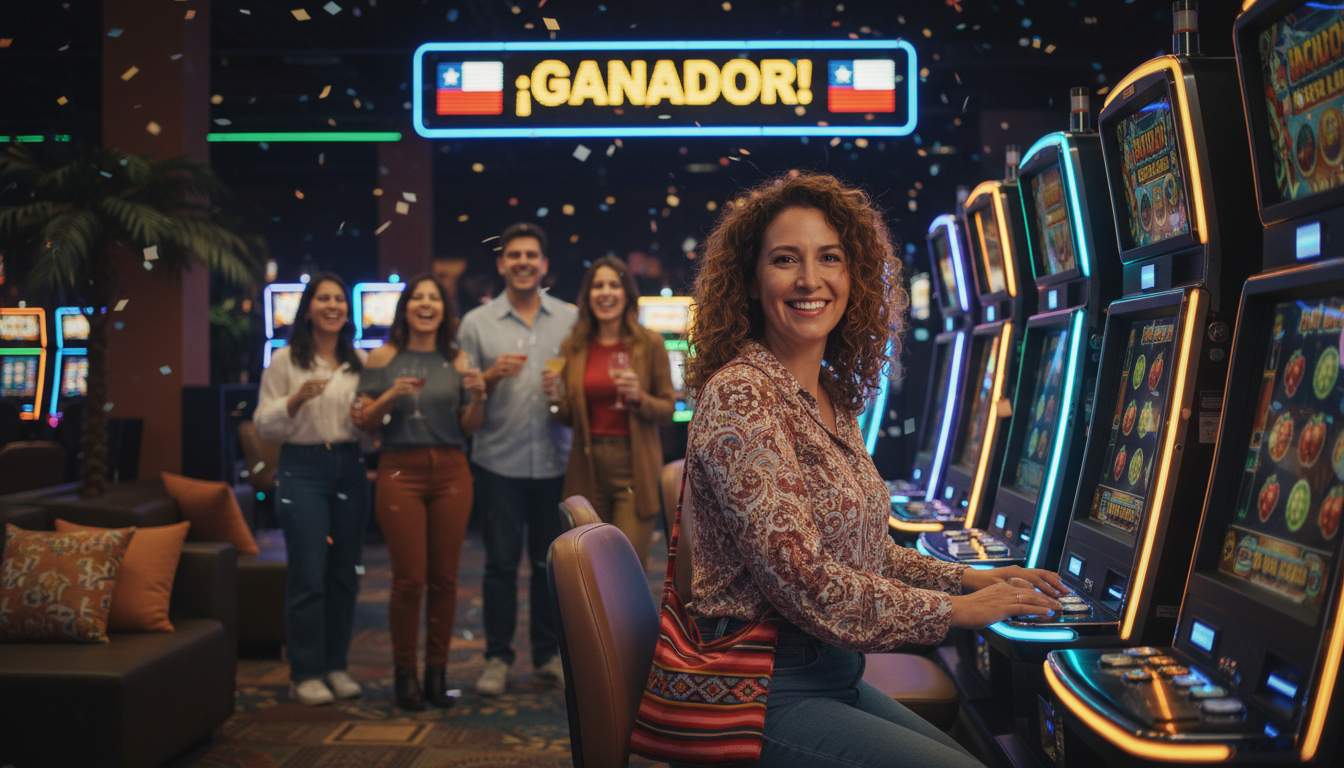 Mujer disfrutando de tragamonedas